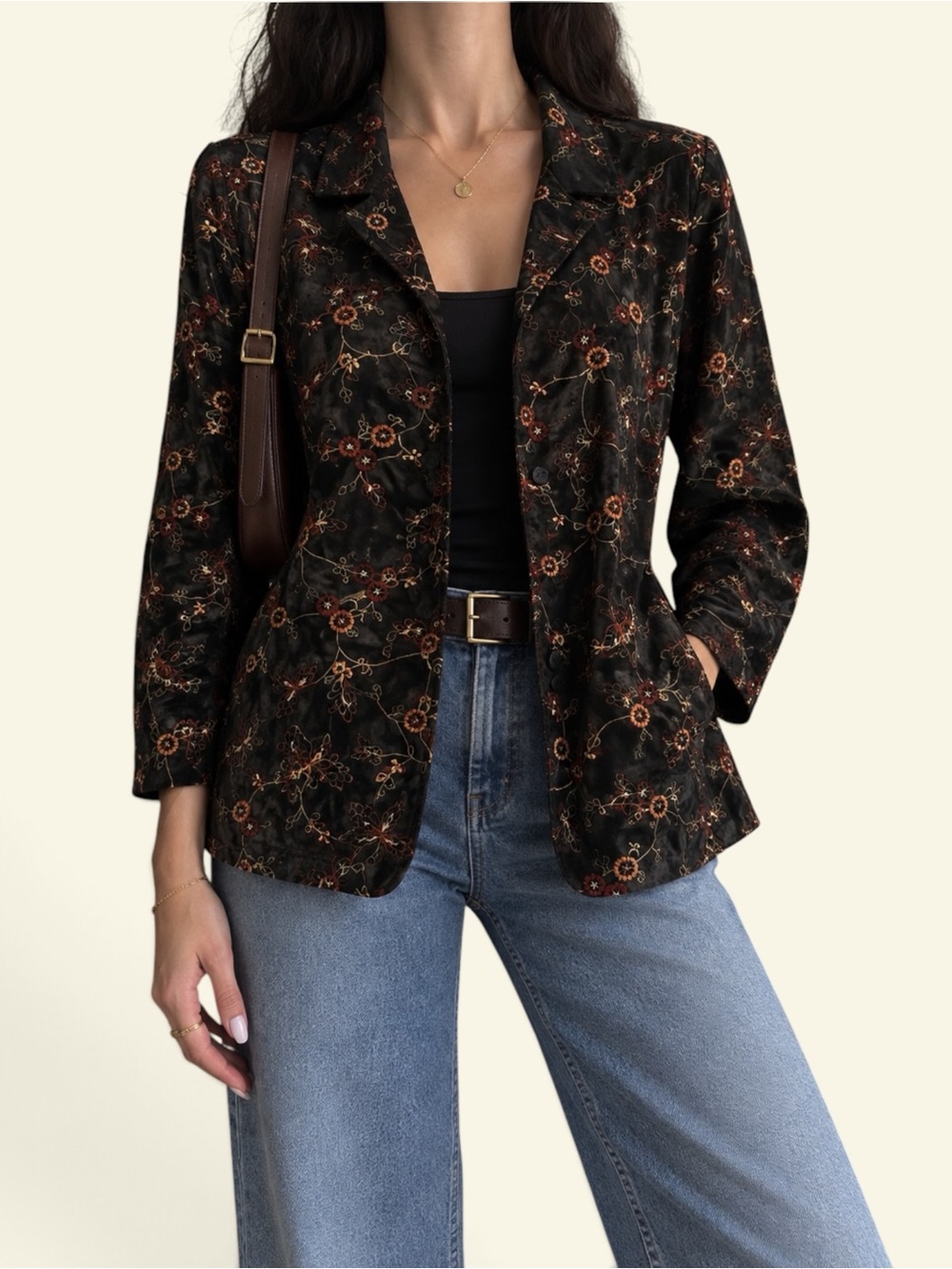 Vintage SilkLand Embroidered Silk Jacket Blouse Black 90s Y2K Whimsigoth Size 8P